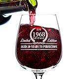 1968 Vintage Edition Birthday Wine Glass for Men and Women (50th Anniversary) 12 oz, Elegant Happy Birthday Wine Glasses for Red or White Wine | Classic Birthday Gift, Reunion Gift for Him or Her
