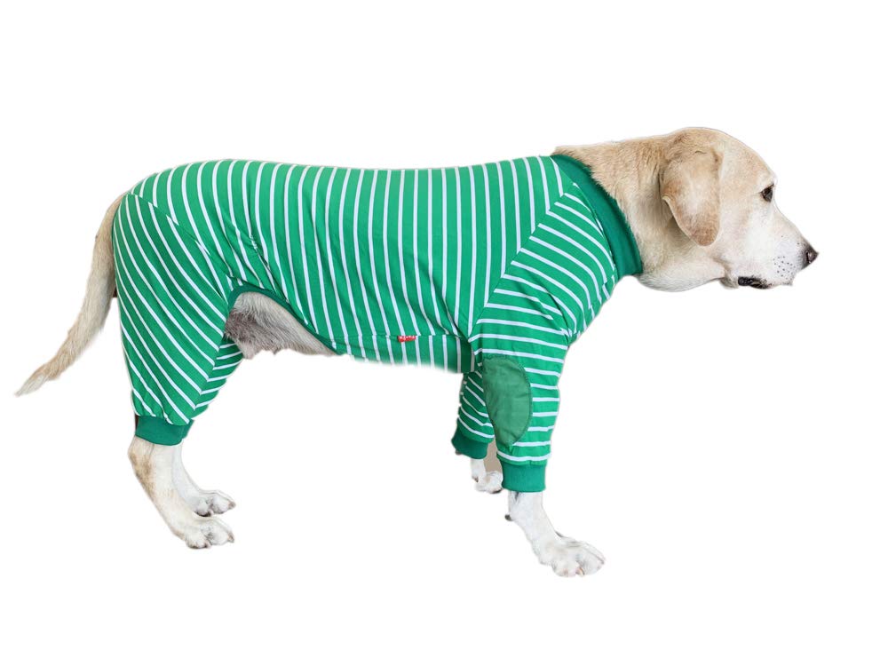 Large Dog Clothes, Protect Joints Anti-hair Four-legged Classic Striped Zipper Pet Pajamas Dog Jumpsuit For Medium Dogs Border Collie (Green)