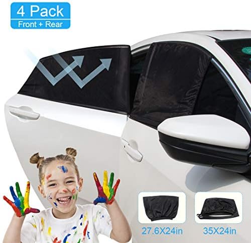 4Pcs Car Side Front & Rear Window Sun Shade - XL Mesh Sun Shades for SUVs, Baby, Kids, Adult, Anti-Glare and UV Rays Protection Car Camping Covers Full Window