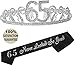 65th Birthday Tiara and Sash, Happy 65th Birthday Party Supplies, 65th Glitter Satin Sash and Crystal Tiara Birthday Crown for 65th Birthday Party Supplies and Decorations (Tiara+Sash) (Silver) primary