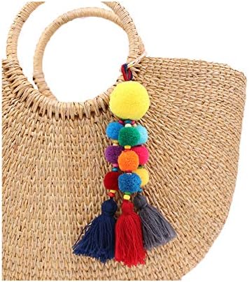 QTKJ Colorful Bohemian Pompom Tassel Keychain Handbags Bag Charms Pendant Key Ring Pompom Ornaments