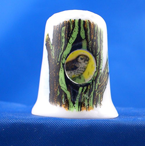 Porcelain China Thimble -- Peephole Style -- Owl in Tree