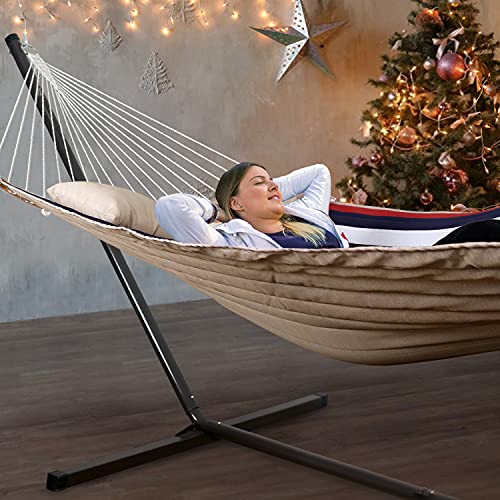 Double Hammocks with 12ft Hammock Stand,Durable Quilted Fabric Hammock