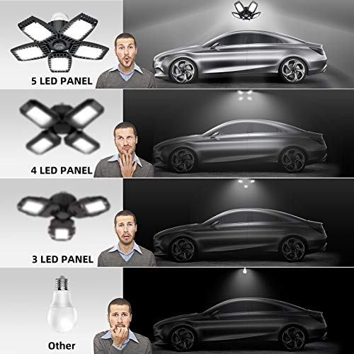 100W LED Garage Lights, 10000LM LED Garage Ceiling Light Fixtures with 5 Adjustable Panels LED Shop Light Super Bright LED Deformed Folding Light E26/E27 LED Light Bulbs for Basement, Workshop, Barn