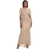Betsy & Adam Womens Long Stretchy Metallic 3/4 Sleeve Cowl Neck Drape Back Formal Dress