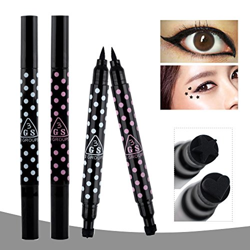 Eyeliner, Stamp Liquid Eyeliner, Waterproof Eyeliner, Eyeliner Pencil, Easy to Makeup Tool Cat Eye Wing Eyeliner Stamps Set 1 Second Eye Make Up Dual Headed Wing Stamp Eyeliner Pen Pencil(2Pcs)