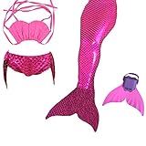 Kids Girls Sparkle Mermaid Tail with Monofin Swimmable Swimwear (120 (5-8Y), Rose Pink)