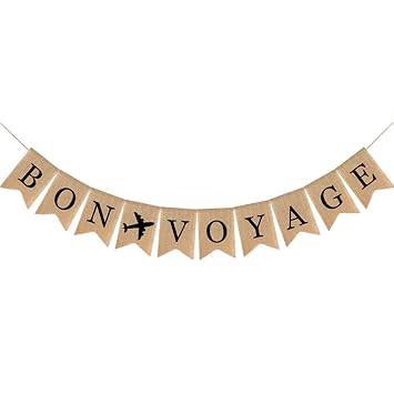 Amosfun Bon Voyage Burlap Banner Leaving Party Bunting Hanging