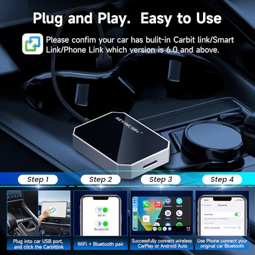 HEYINCAR 2026 Upgraded Wireless CarPlay Adapter for CarbitLink Cars, Wireless Android Auto Adapter, Faster Auto Connect, Plug & Play for Jetour Geely Changan Chery GAC Hongqi 2020+