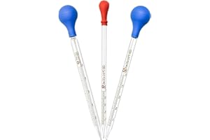 HOAOH 3 Pieces Glass Pipettes 10ml 5ml 2ml Glass Graduated Dropper Pipette for School, Students, Transfer for Liquid Essential Oil (3 Pieces)