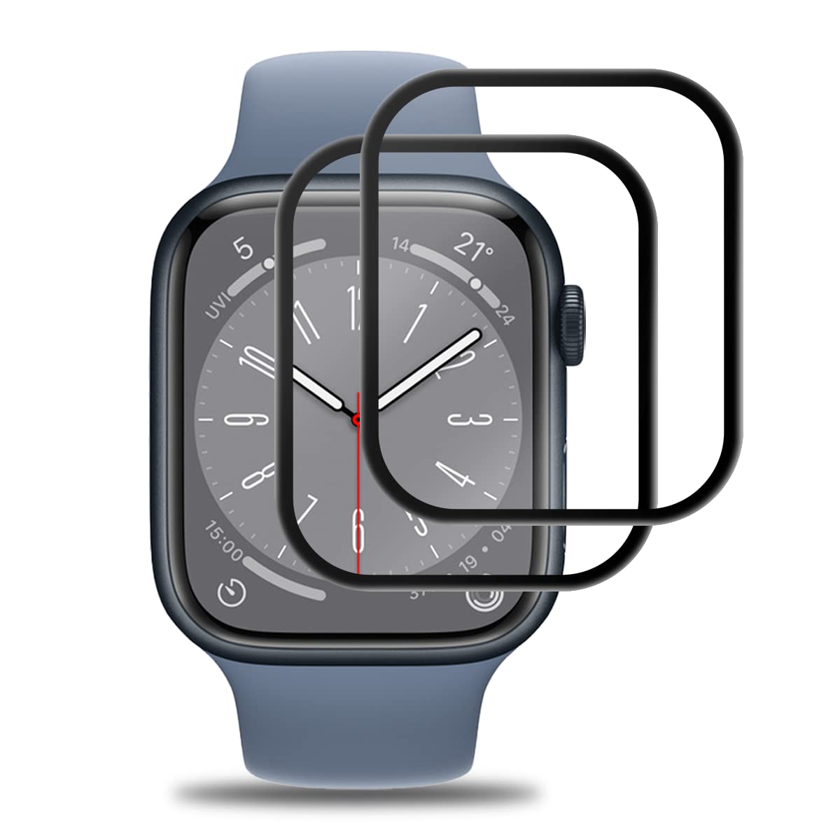 ROVLAK Screen Protector compatible with Apple Watch Series 8 44MM Tempered Glass Screen Protector 2-Pack HD 2.5D 9H Protective Film Protection Anti-Fingerprint Bubble-Free Glass Protector