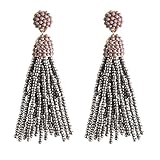 NLCAC Women's Beaded tassel earrings Long Fringe Drop Earrings Dangle 6 Colors (Grey)