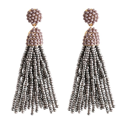 NLCAC Women's Beaded tassel earrings Long Fringe Drop Earrings Dangle 6 Colors (Grey)