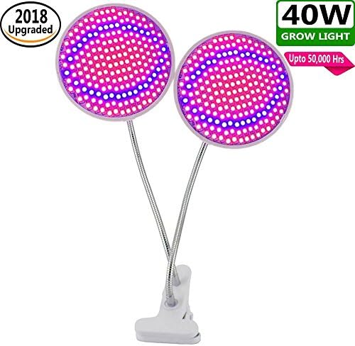 40W Plant Grow Light with 400 LED Bulbs - Dual Head Indoor Plants Growing Light Lamp with 360º Adjustable Gooseneck - Use For Indoor Hydroponic Greenhouse Gardening