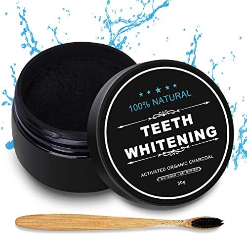 Activated Charcoal Teeth Whitening Powder Natural Coconut Teeth Whitener 1.05oz with Bamboo Brush by Nimiah