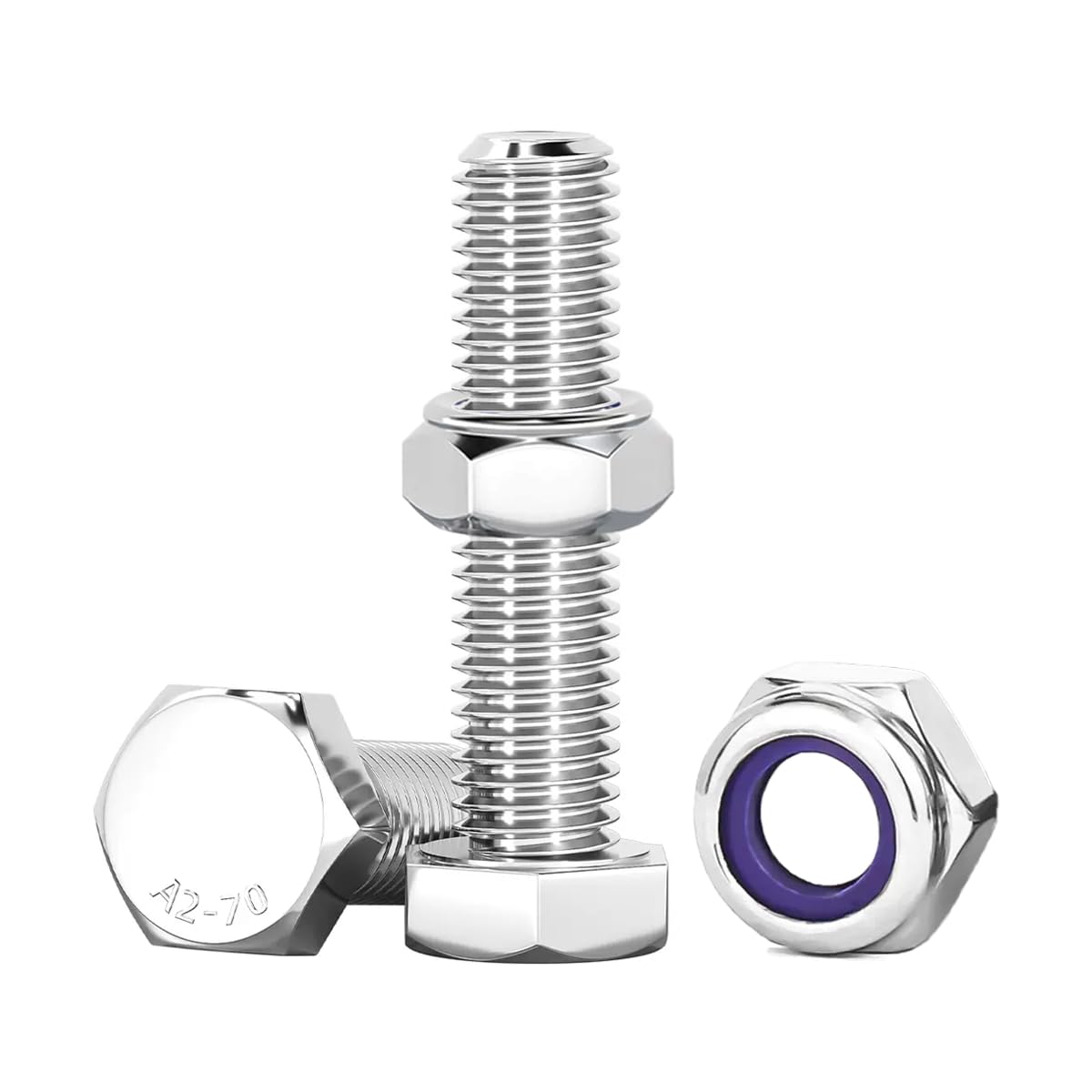 Drenky Nuts and Bolts Assortment, 10 Pcs M8 Bolts and Lock Nuts Set 304 Stainless Steel Hex Bolts and Nuts M8 x 35mm Machine Screws and Nut for Machinery, Furniture, Car, Bike, Ship, 3D Printing — image 1