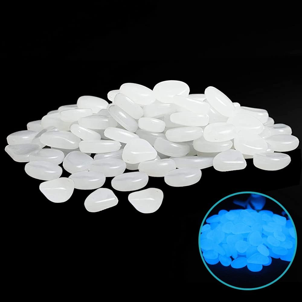 Hardscaping Materials - Muzero Glow in The Dark Rocks - 100pcs White Glowing Pebbles Luminous Stone for Fish Tank, Garden Yard, Path Patio Aquariums Rocks Decorations Powered by Light or Solar