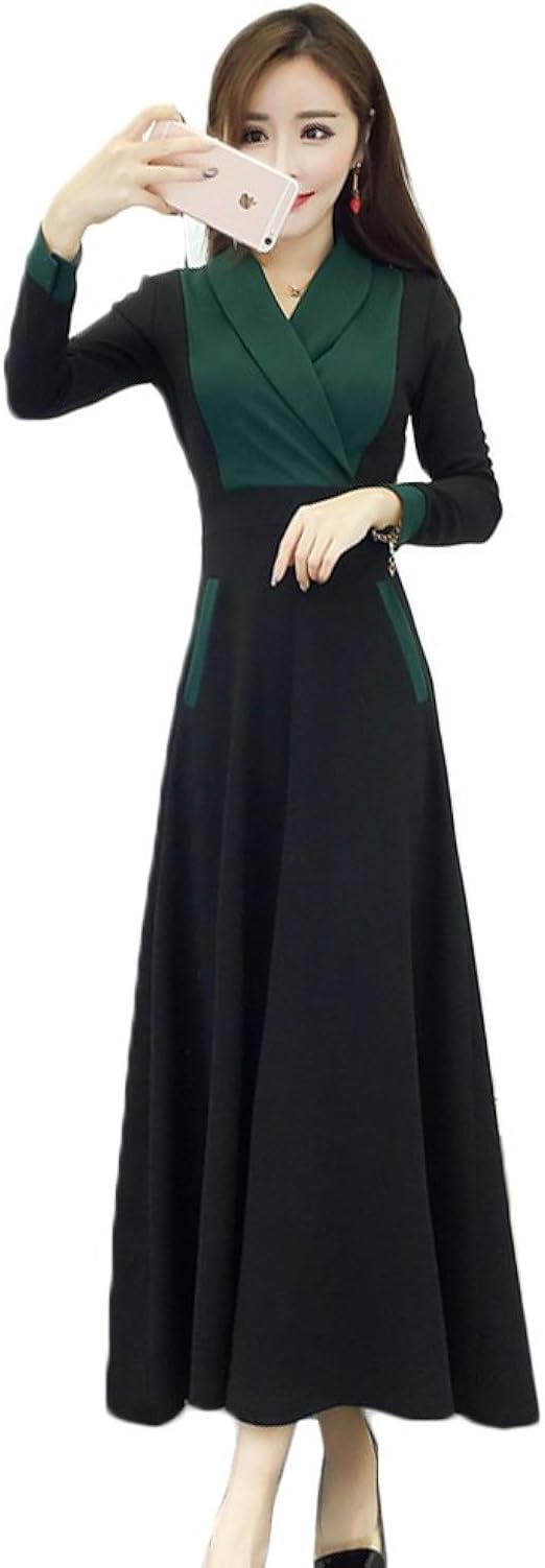 Amazon Co Jp もうほうきょう レディースワンピース ロングワンピース 膝下 シンプル長袖 カジュアル 春秋 スーツワンピース 通勤 女性用 グリーン S 服 ファッション小物