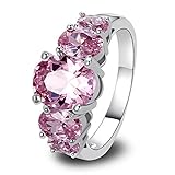 Psiroy Women's 925 Sterling Silver 3ct Created Pink Topaz Filled Ring Band
