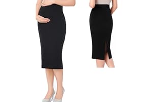 BOONBERY Women's Maternity Skirt Over The Belly Midi High Pregnancy Pencil Skirt Waist Solid Stretchy Clothes Dress Work Outfits