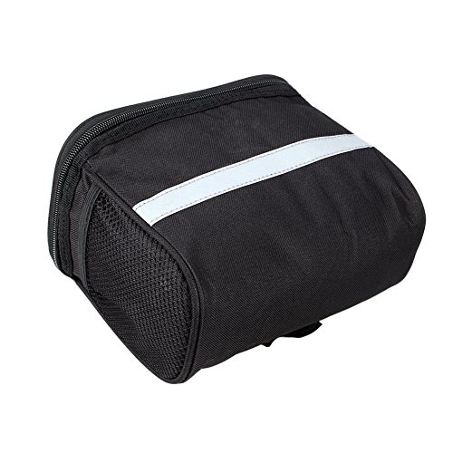 Sizet 3.5L Bicycle Cycling Basket Handlebar Bag with Sliver Grey Reflective Stripe Outdoor Mountain Road MTB Bike Handlebar Bag - Black