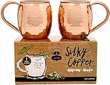 Silky Copper Barware Moscow Mule Copper Mugs - Gift Box Set of 2 - 100% Extra Heavy Solid Copper - Hammered Finish - Premium Quality - 16 Ounce