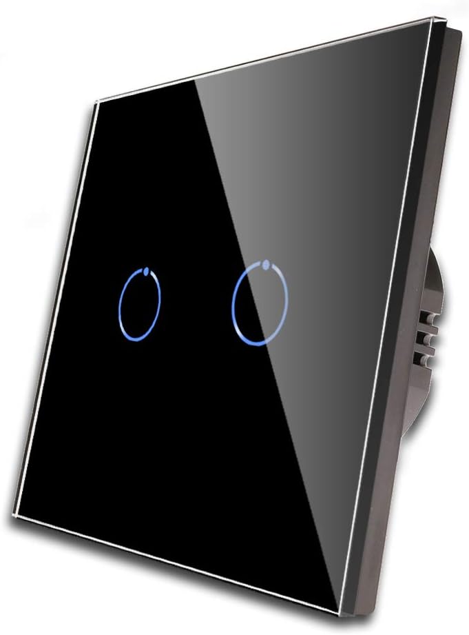 CNBINGO Touch Light Switch, Black Double Light Switch, Tempered Glass Panel with LED Backlight, No Neutral Wire Required
