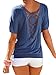 Women Sexy Blouse Loose Backless Hollow Lace T Shirt Tops Blue Medium