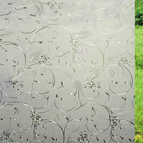 Bloss Iron Flower Etched Glass Static Window Clings Privacy Decorative Window Film, 17.7 Inches By 78.7 Inches