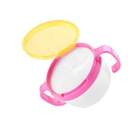 SYGA@ Children Babies Kids 360 Rotate Spill-Proof Snack Catchers Bowl Dishes Baby Snack Feeding Container Holder with Two Handle (Rosy)