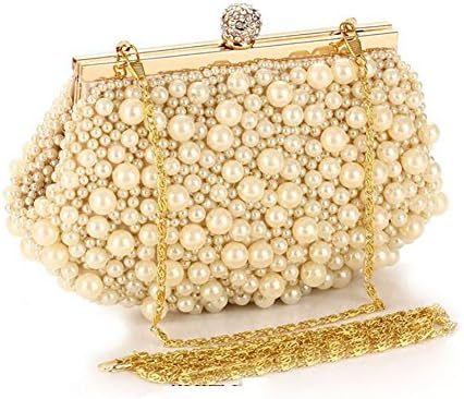 Autohome Women's Beaded Crystal Handbag Purses Bag for Evening Wedding Party- Beige