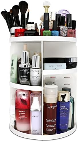 Meeracula 360 Degree Rotating Makeup Organizer, Adjustable Multi-Function Cosmetic Storage Box, 7 Layers, Oversize Capacity, Fits Nail Polish, Eyeliner, Lipsticks and More.(White/Large)
