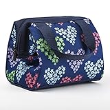 Fit & Fresh Kids' Riley Insulated Lunch Bag with Zipper, Cute School Lunch Box for Girls, Navy Heart Flowers