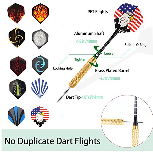 Darts Steel Tip Set (15 Pack) 18 Grams with Millstone Sharpener, 5 Set of Extra Flights, Aluminum Shaft, Brass Barrel and a Premium Storage Case, Perfect for All Levels Designed by Aterox