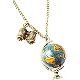 KOOBOOK 1Pcs Vintage Globe Necklace Planet Earth World Map Art Pendant Ball Chain Sweater Long Necklace
