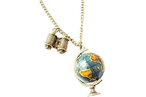 KOOBOOK 1Pcs Vintage Globe Necklace Planet Earth World Map Art Pendant Ball Chain Sweater Long Necklace, Metal, No Gemstone