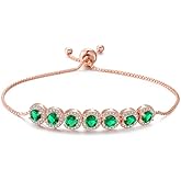 AMINKINA 14K Gold over S925 Sterling Silver Bracelet with Emerald Gemstone and Moissanite for Women, Bezel Design, Ideal Birthday Jewelry Gift