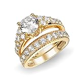 JewelStory 18k Gold Plated AAA CZ Diamond Wedding Ring Set for Women Size 12