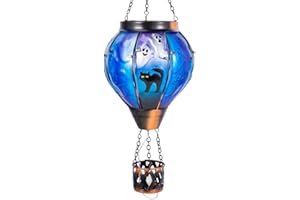 YELENEW Halloween Solar Hot Air Balloon Lantern with Flickering Flame Hanging Solar Lanterns Outdoor Waterproof for Garden Yard Decor Holiday Gifts