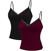 SOLY HUX Women's Lace Camisole 2 Packs Spaghetti Strap Cami Shirts Slimming Aesthetic Tops