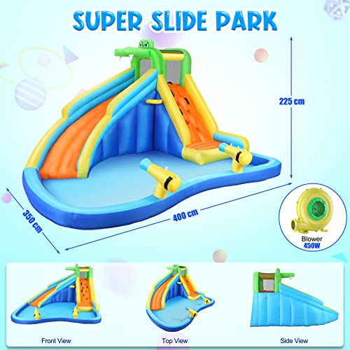 AKEYDIY Inflatable Water Slide Park with Splash Pool,Water Gun,Ball