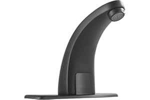 YCCUZA Touchless Black Modern Bathroom Faucet, Dual Powered Automatic Sensor, Soft Touch Aerator, 1 Hole, Handsfree, Battery or Plug