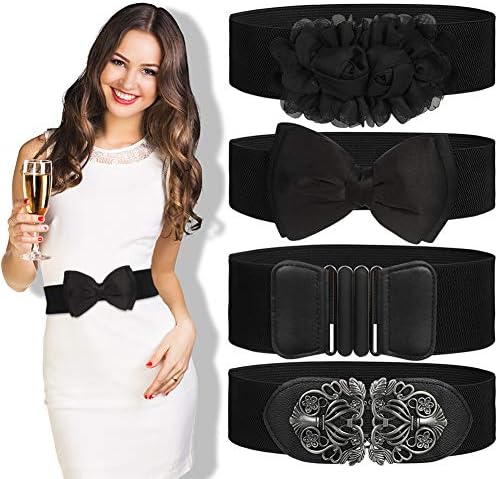 4 Pieces Vintage Waist Belt, Women's Fashion Wide Elastic Stretch Waistband Retro Dress Belt Wide Waist Cinch Belts for Jeans Pants Dresses