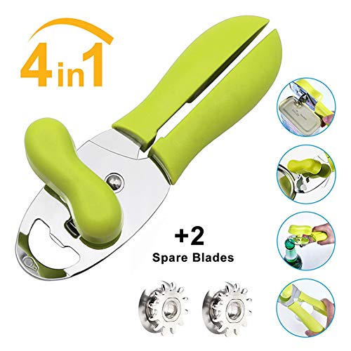 Manual Can Opener with Smooth Edge, Portable 4in1 Stainless Steel Can