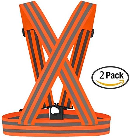 Aromaer Reflective Safety Vest for Safe Running, Jogging, Cycling, Walking, Motorcycle Riding, Elastic and Adjustable, the Best Running Gear（2 Packs) (Orange)