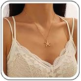 Allereyae Vintage Gold Starfish Choker Necklace Star Fish Pendant Necklace Hammered Star Necklace Sea Star Necklace Jewelry for Women