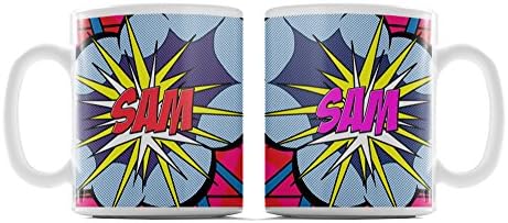 Sam, Personalised Name, Comic Art Design, Ceramic Mug.