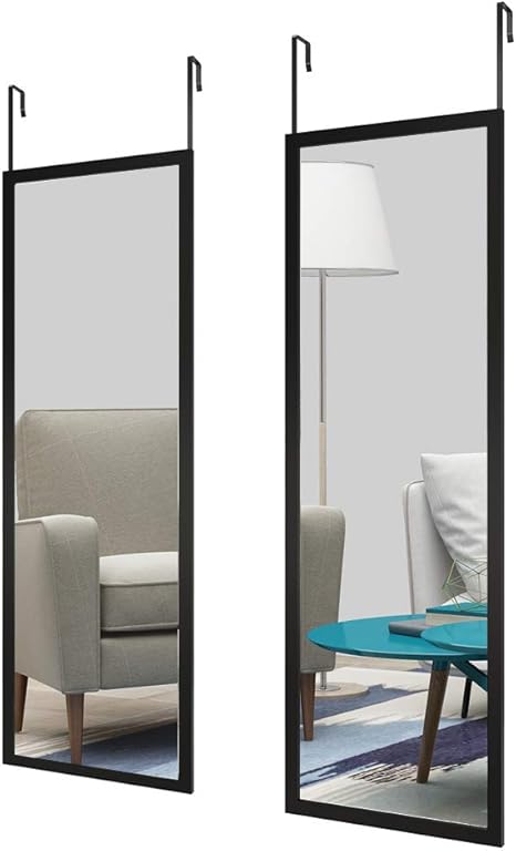 Amazon Com Whitebeach Full Length Mirrors For Wall 2packs Thin Frame 48 16 Door Mirror Over Door Mirror Full Length Mirror Wall Mirror Door Hanging Mirror Black Frame Home Kitchen