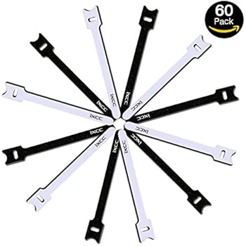 iXCC 60 Packs Reusable Fastening Cable Ties, Wire Straps, Hook and Loop Microfiber Cloth Cord Ties [6-Inch] [Classic Black and White]