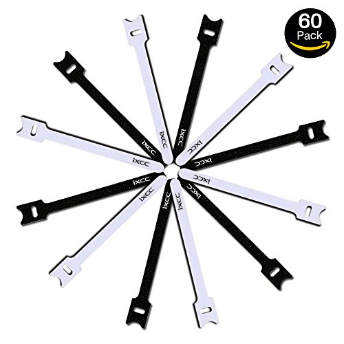 iXCC 60 Packs Reusable Fastening Cable Ties, Wire Straps, Hook and Loop Microfiber Cloth Cord Ties [6-Inch] [Classic Black and White] - Thumbnail 7